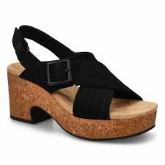 NWOT Clark’s collection black Nerisa West suede cork Wedge - Picture 1 of 14